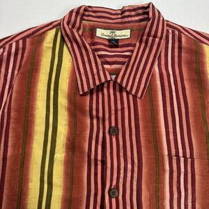 Tommy Bahama Hawaiian Silk Shirt Red & Yellow Striped Crabs AOP Size XXL